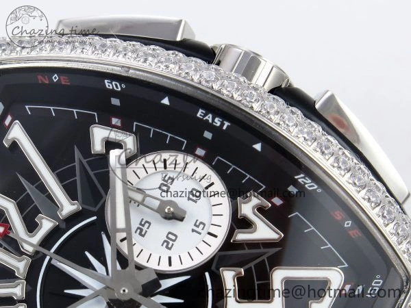 Vanguard Chrono SS Diamonds ABF 1:1 Best Edition Black Dial on Black Leather Strap A Minimalist 6498