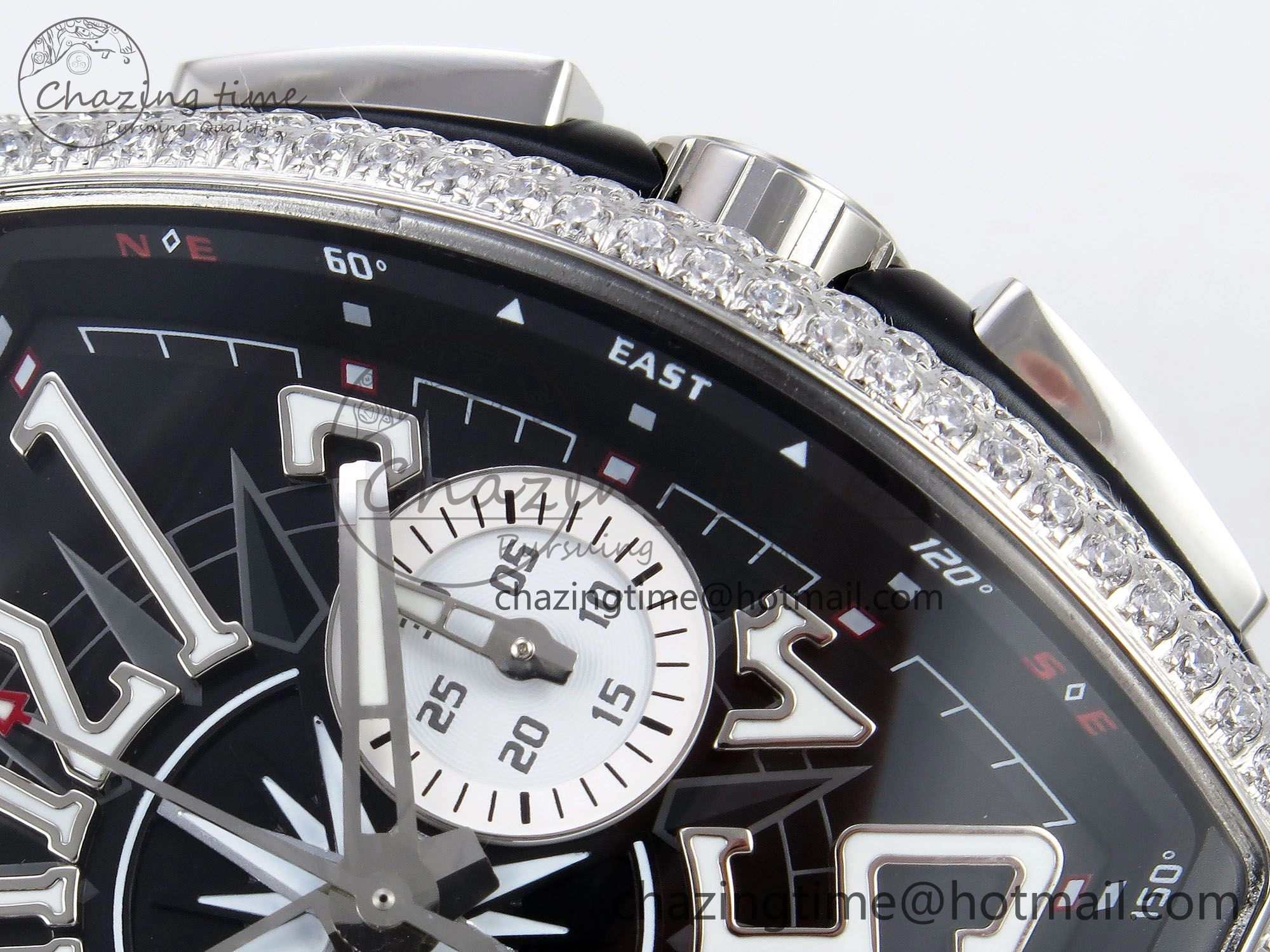 Vanguard Chrono SS Diamonds ABF 1:1 Best Edition Black Dial on Black Leather Strap A Minimalist 6498