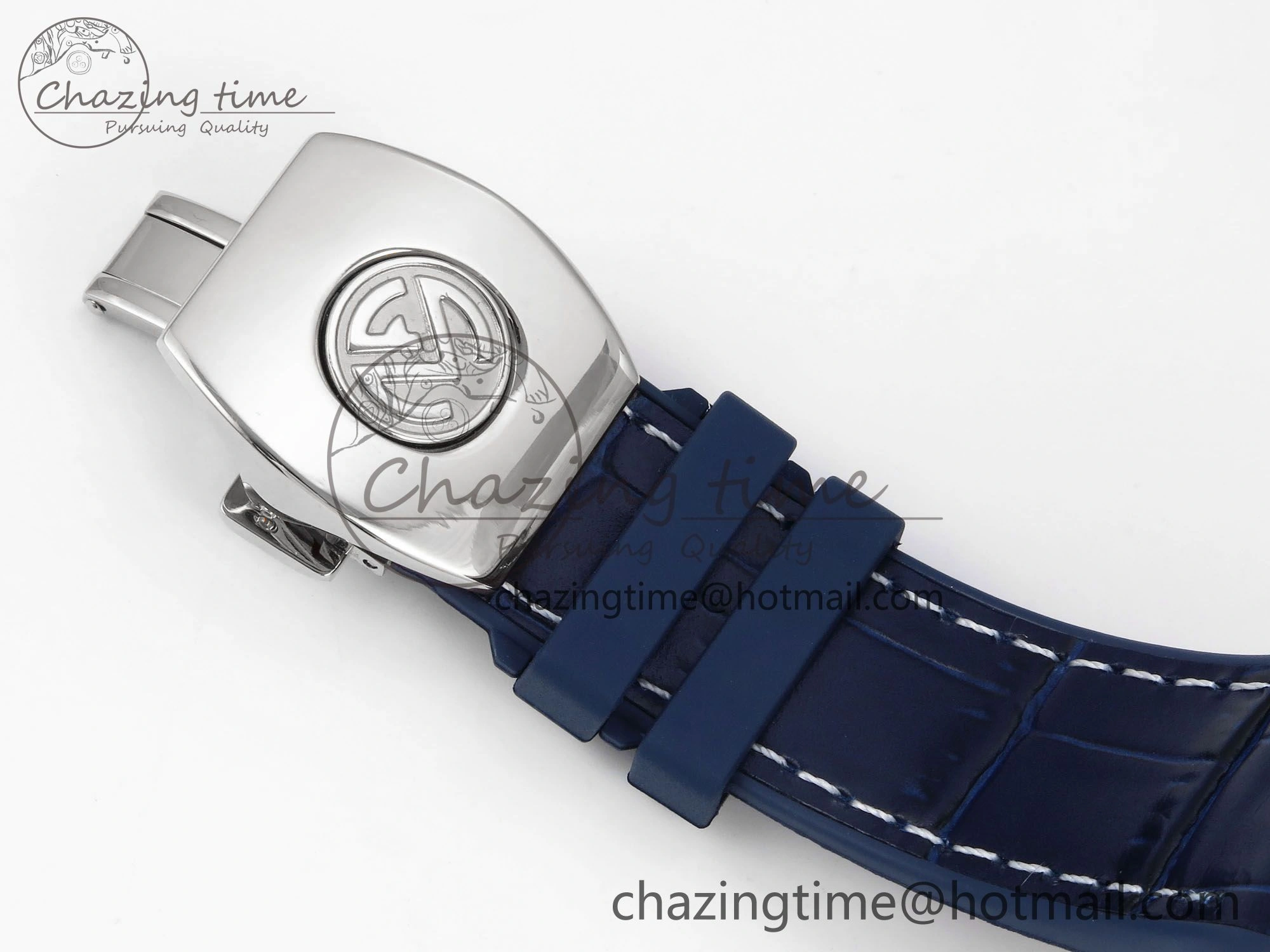 Flexible Vanguard Chrono SS Diamonds ABF 1:1 Best Edition Blue Textured Dial on Blue Leather Strap A 6504