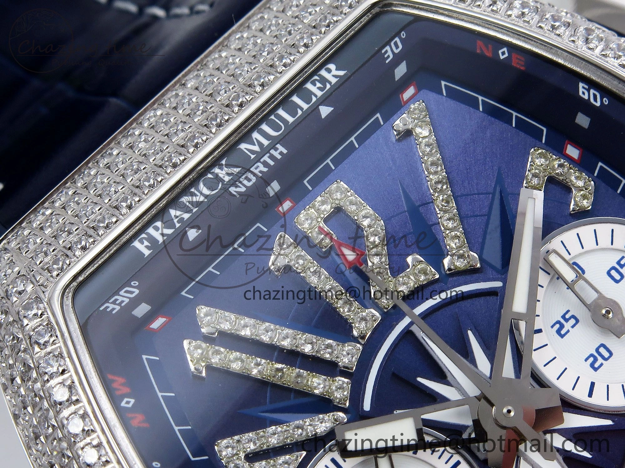 Flexible Vanguard Chrono SS Diamonds ABF 1:1 Best Edition Blue Textured Dial on Blue Leather Strap A 6504