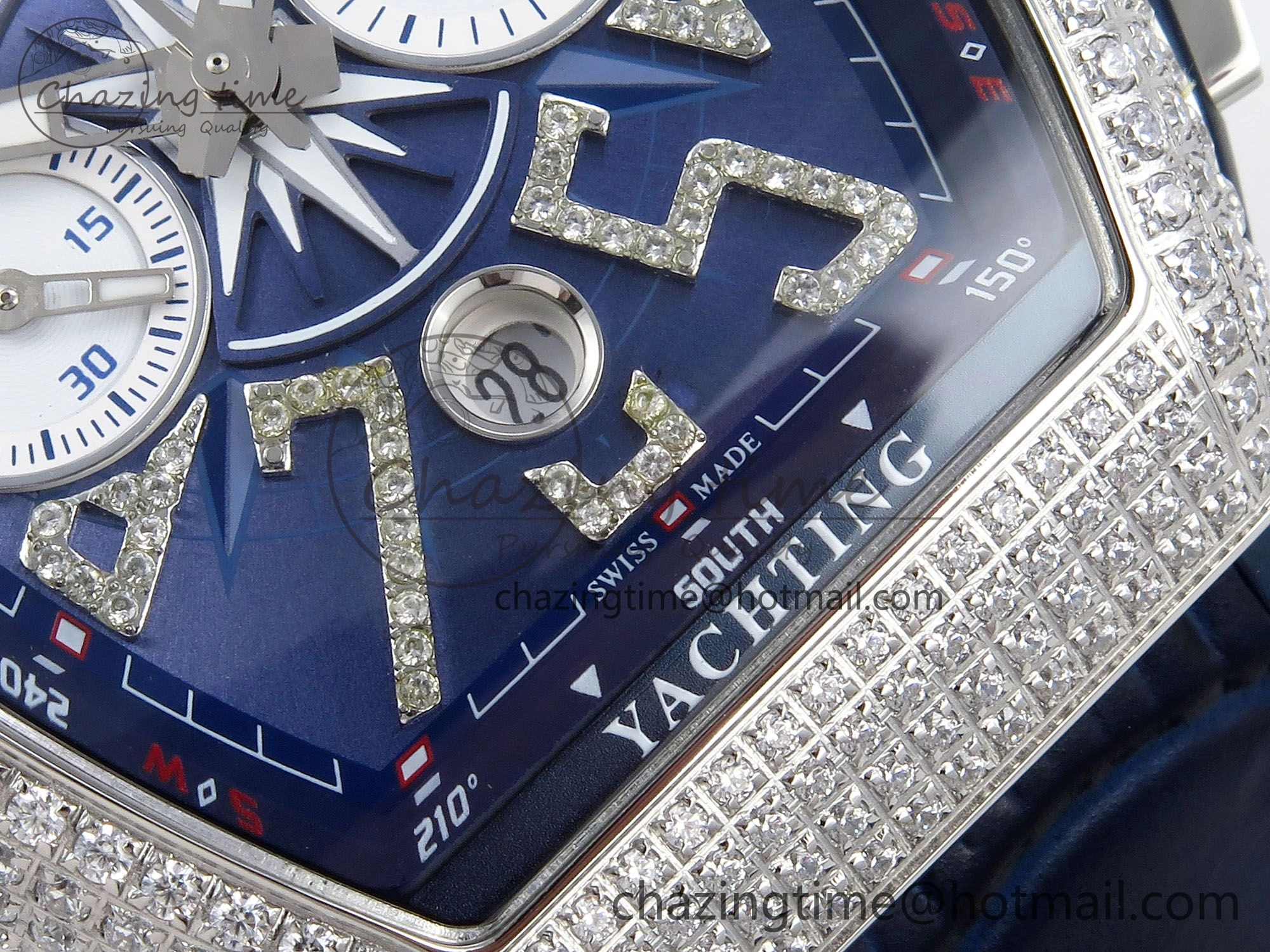 Flexible Vanguard Chrono SS Diamonds ABF 1:1 Best Edition Blue Textured Dial on Blue Leather Strap A 6504