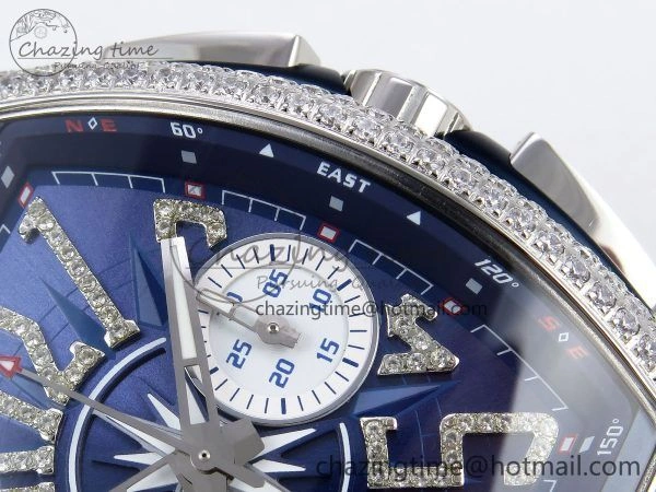 Flexible Vanguard Chrono SS Diamonds ABF 1:1 Best Edition Blue Textured Dial on Blue Leather Strap A 6504