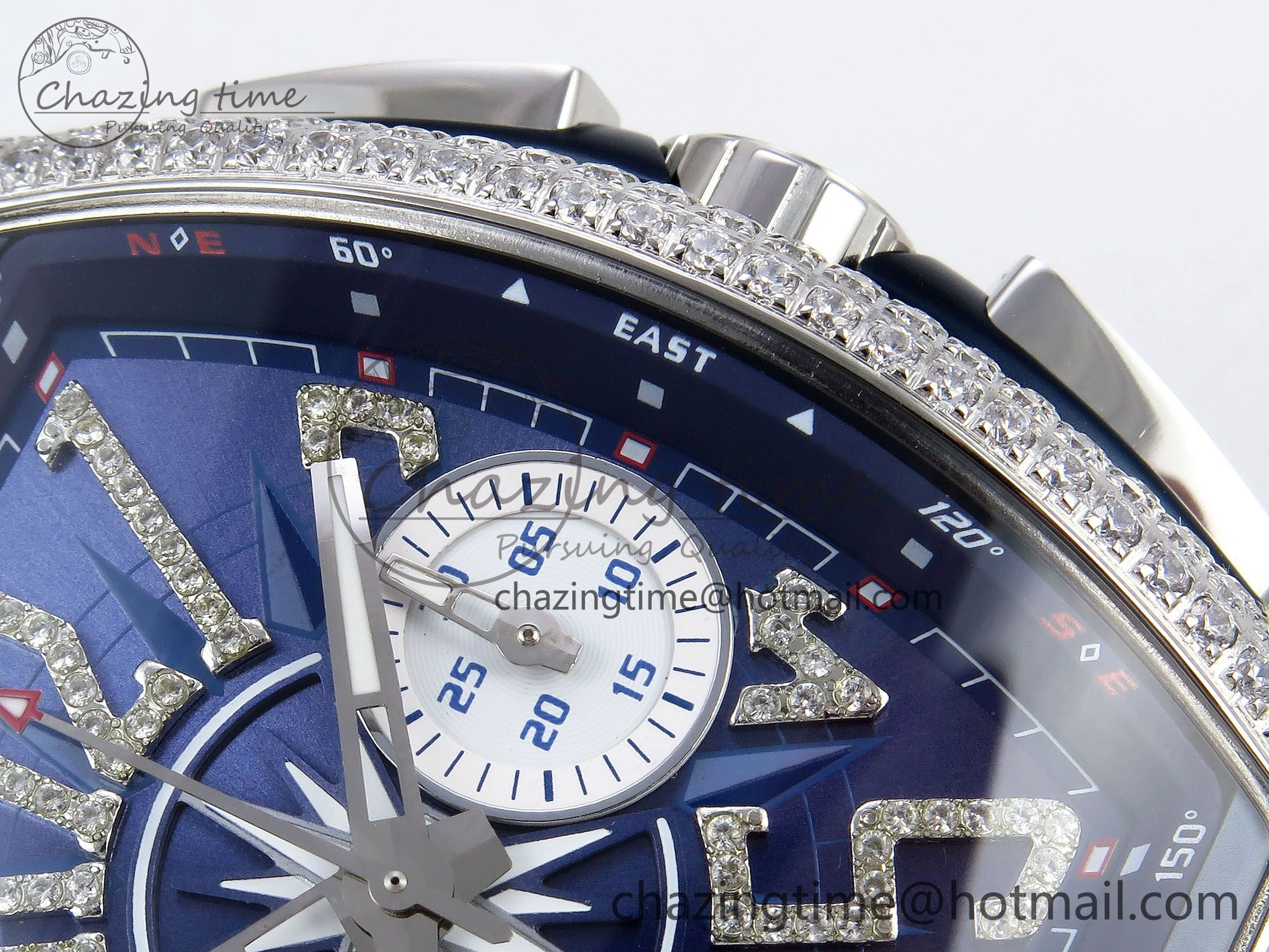 Flexible Vanguard Chrono SS Diamonds ABF 1:1 Best Edition Blue Textured Dial on Blue Leather Strap A 6504