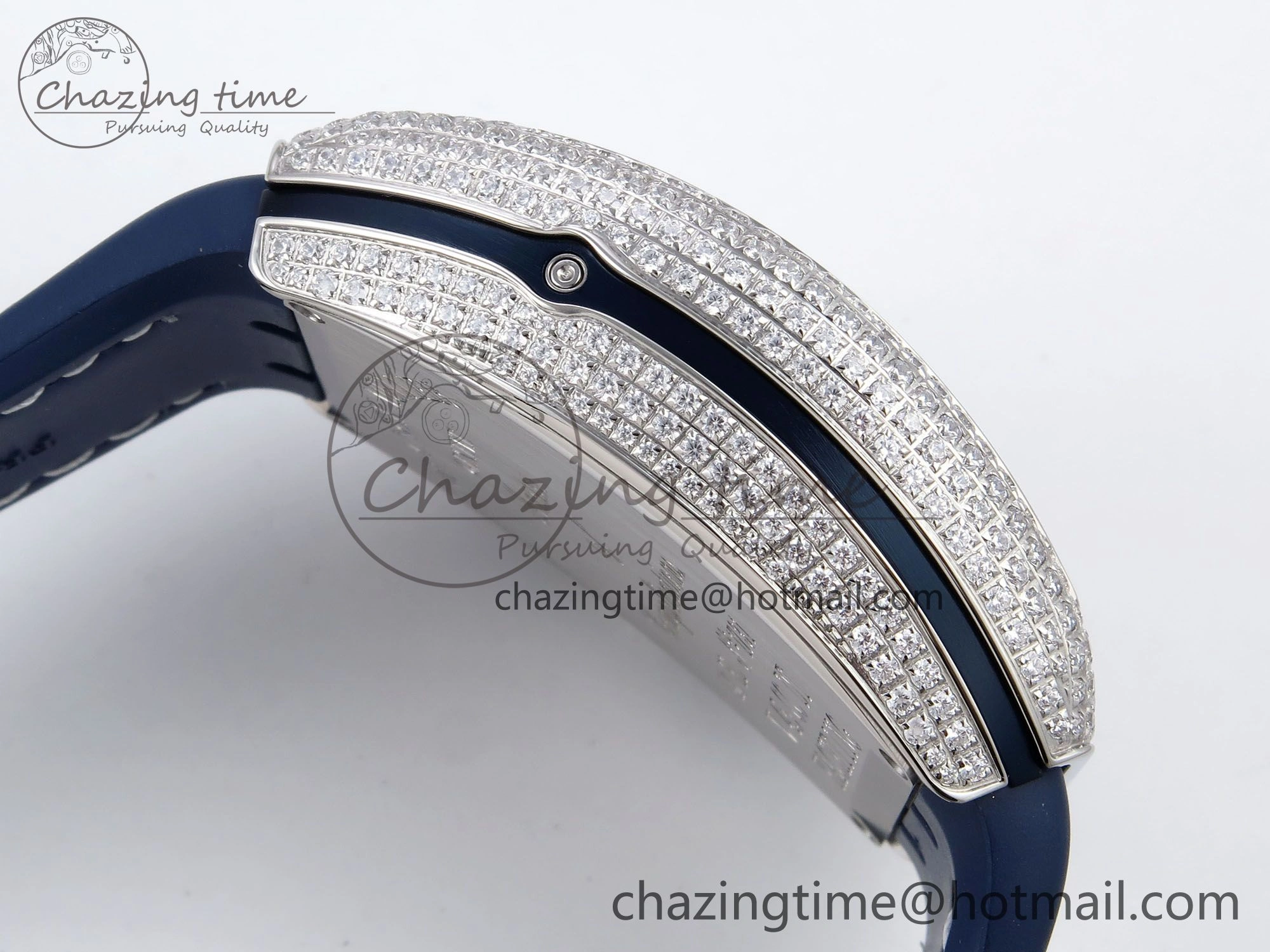 Flexible Vanguard Chrono SS Diamonds ABF 1:1 Best Edition Blue Textured Dial on Blue Leather Strap A 6504