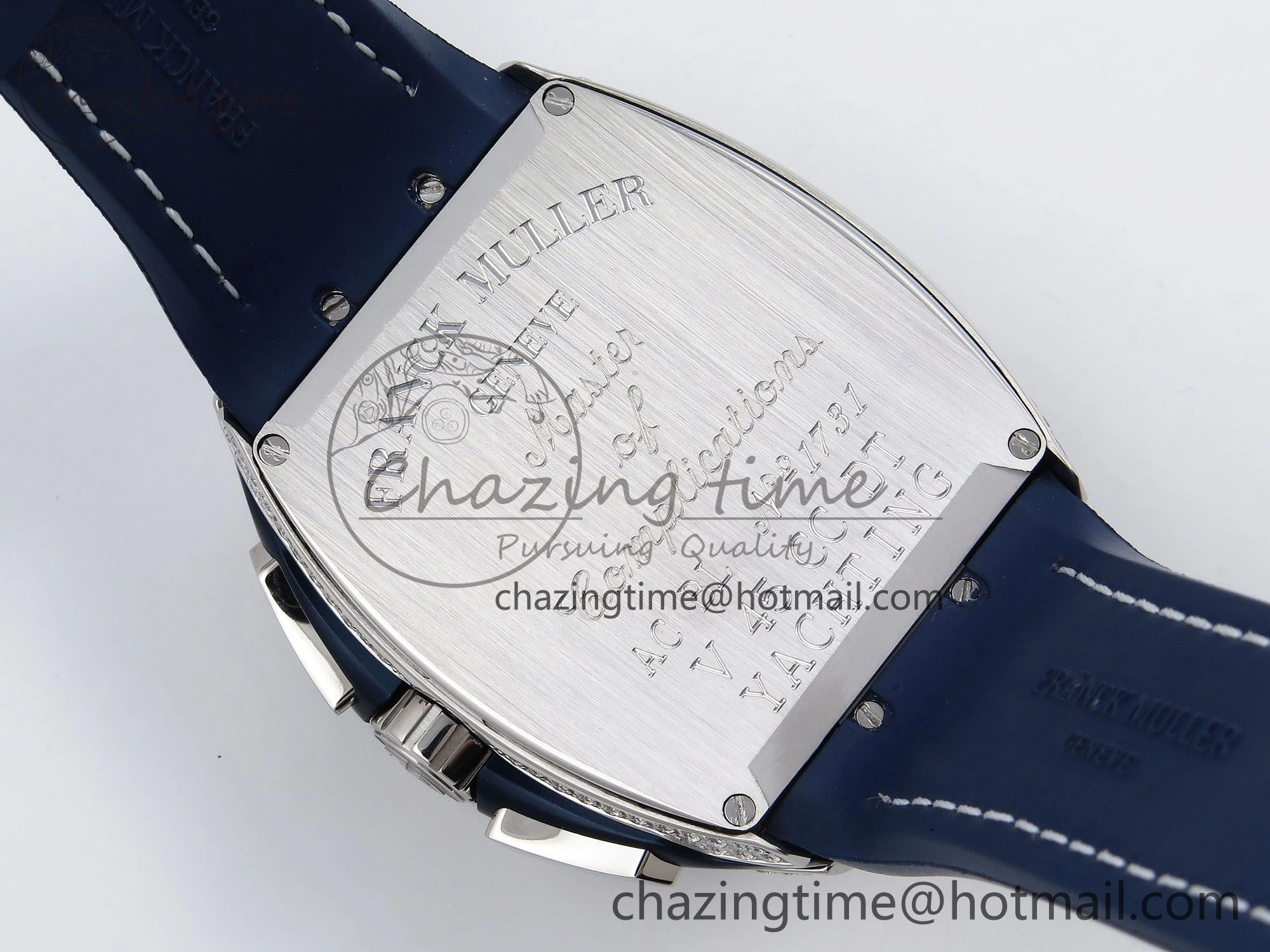 Flexible Vanguard Chrono SS Diamonds ABF 1:1 Best Edition Blue Textured Dial on Blue Leather Strap A 6504