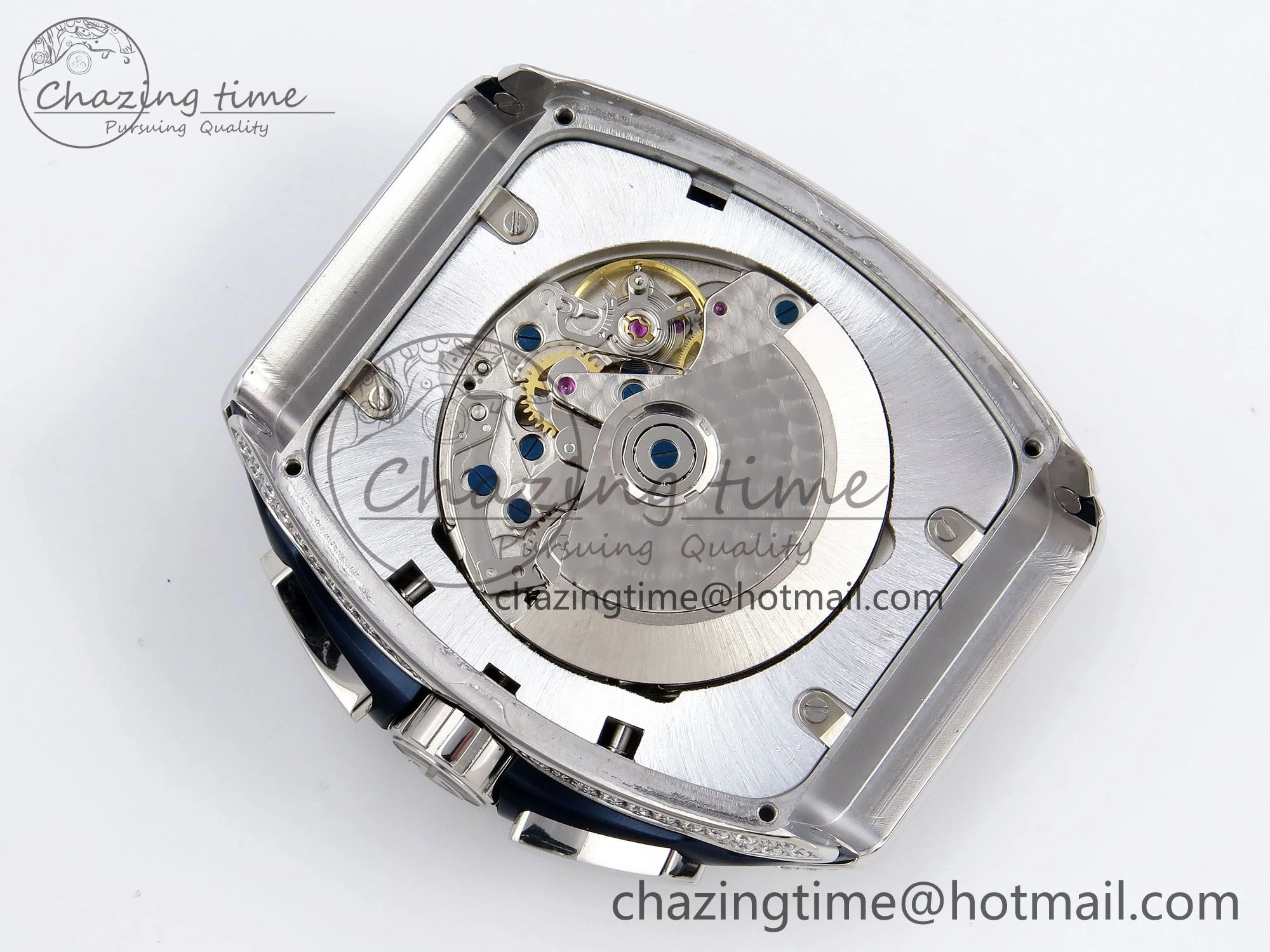 Flexible Vanguard Chrono SS Diamonds ABF 1:1 Best Edition Blue Textured Dial on Blue Leather Strap A 6504