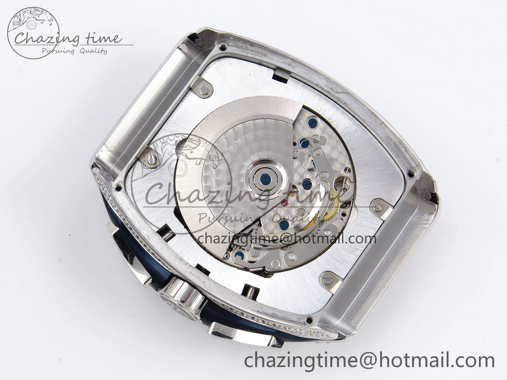 Flexible Vanguard Chrono SS Diamonds ABF 1:1 Best Edition Blue Textured Dial on Blue Leather Strap A 6504