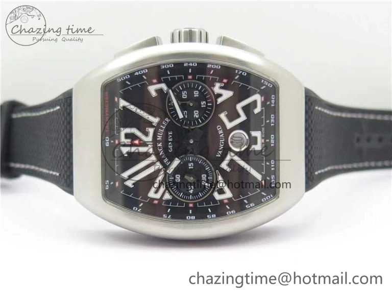 Vanguard V45 Chrono Brushed SS ABF Best Edition Black Dial on Rubber Strap A ComfortFit 6536