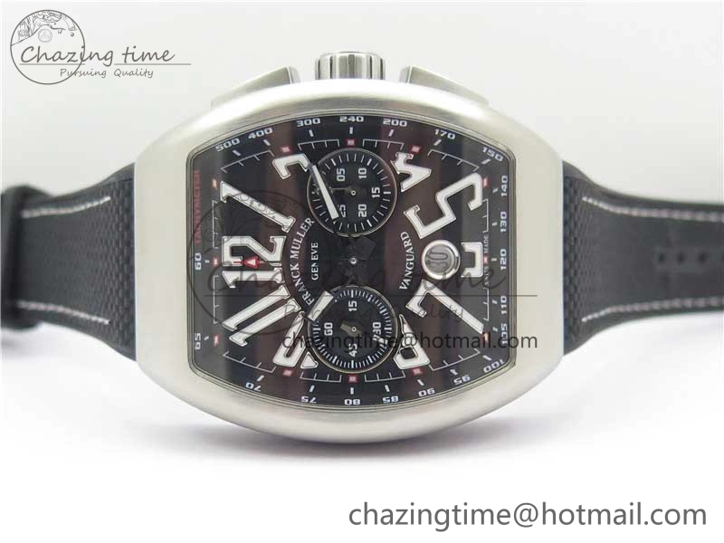 Vanguard V45 Chrono Brushed SS ABF Best Edition Black Dial on Rubber Strap A ComfortFit 6536