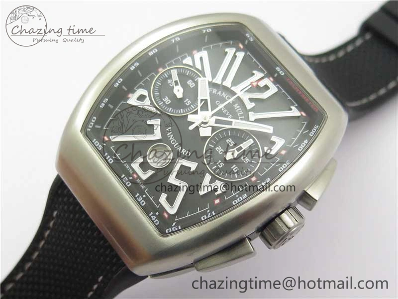 Vanguard V45 Chrono Brushed SS ABF Best Edition Black Dial on Rubber Strap A ComfortFit 6536