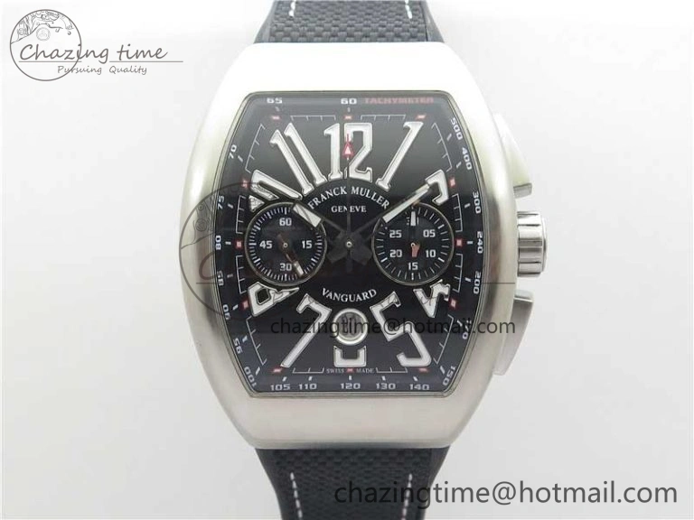 Vanguard V45 Chrono Brushed SS ABF Best Edition Black Dial on Rubber Strap A ComfortFit 6536