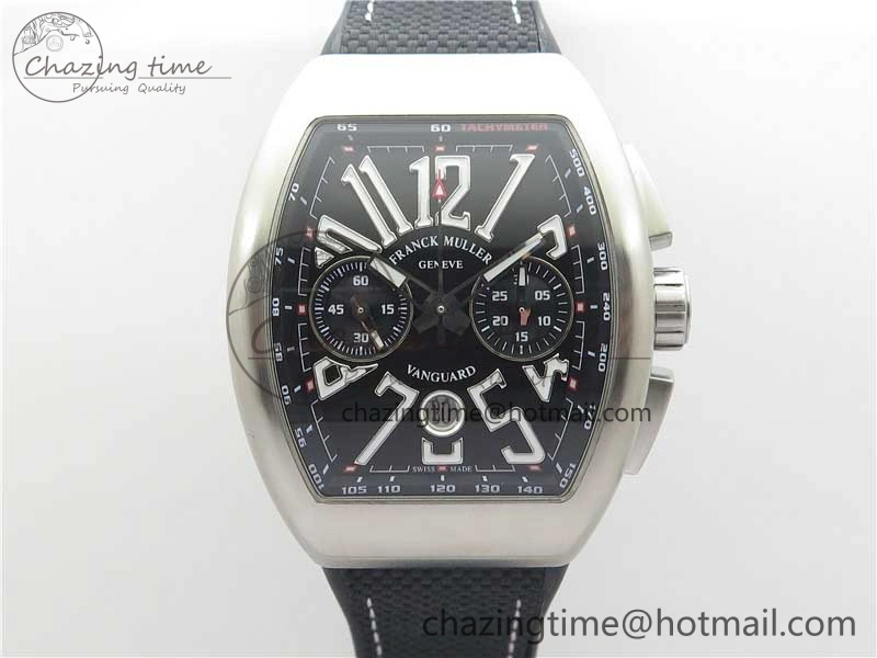 Vanguard V45 Chrono Brushed SS ABF Best Edition Black Dial on Rubber Strap A ComfortFit 6536