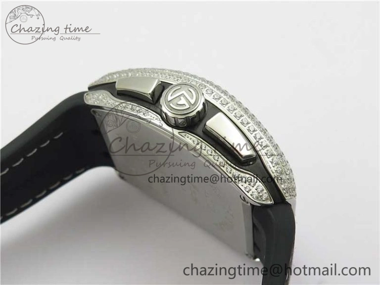 Vanguard V45 Chrono Brushed SS Pave Crystals ABF Best Edition Black Dial on Rubber Strap A NewStyle 6535