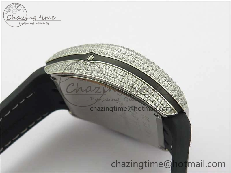 Vanguard V45 Chrono Brushed SS Pave Crystals ABF Best Edition Black Dial on Rubber Strap A NewStyle 6535