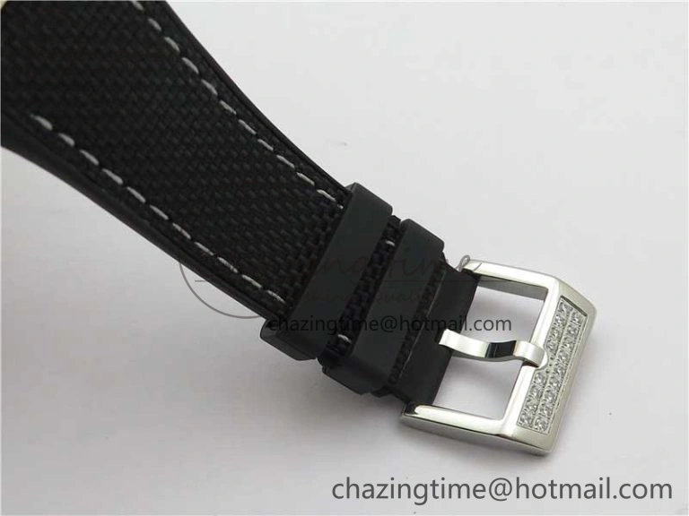 Vanguard V45 Chrono Brushed SS Pave Crystals ABF Best Edition Black Dial on Rubber Strap A NewStyle 6535