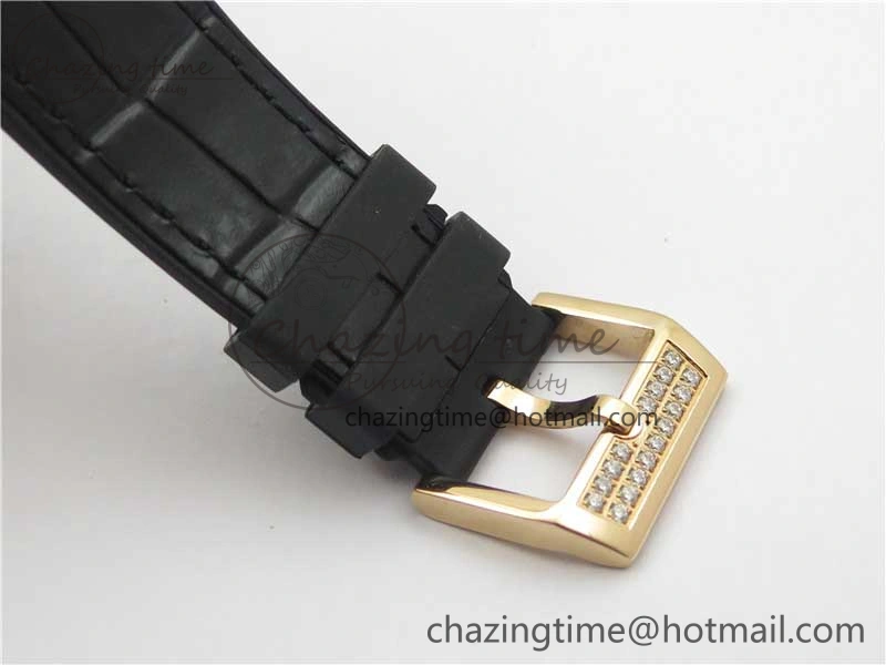 Compact Vanguard V45 Chrono RG Pave Crystals Gold Inner Bezel ABF Best Edition Black Dial on Leather Strap A 6532