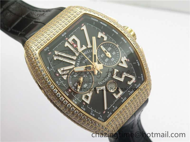 Vanguard V45 Chrono RG pave crystals ABF Best Edition Black Dial on Leather Strap A Modern 6531
