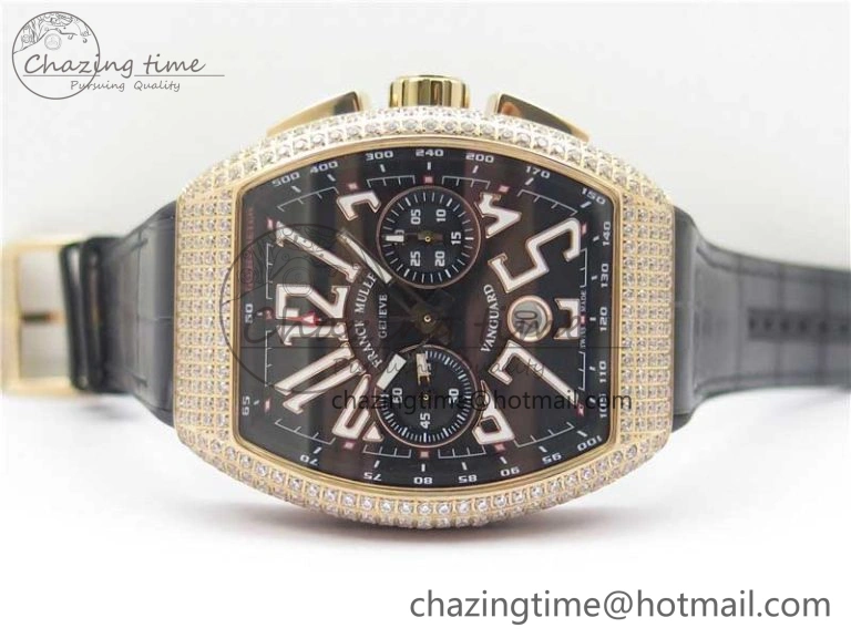 Vanguard V45 Chrono RG pave crystals ABF Best Edition Black Dial on Leather Strap A Modern 6531