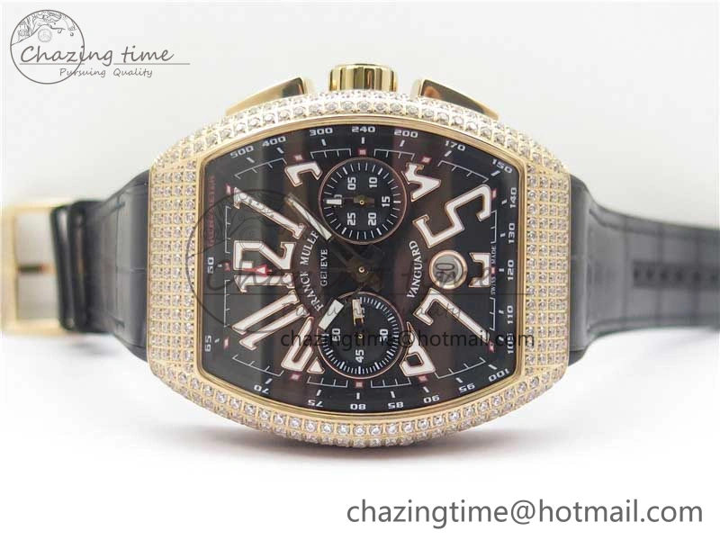 Vanguard V45 Chrono RG pave crystals ABF Best Edition Black Dial on Leather Strap A Modern 6531