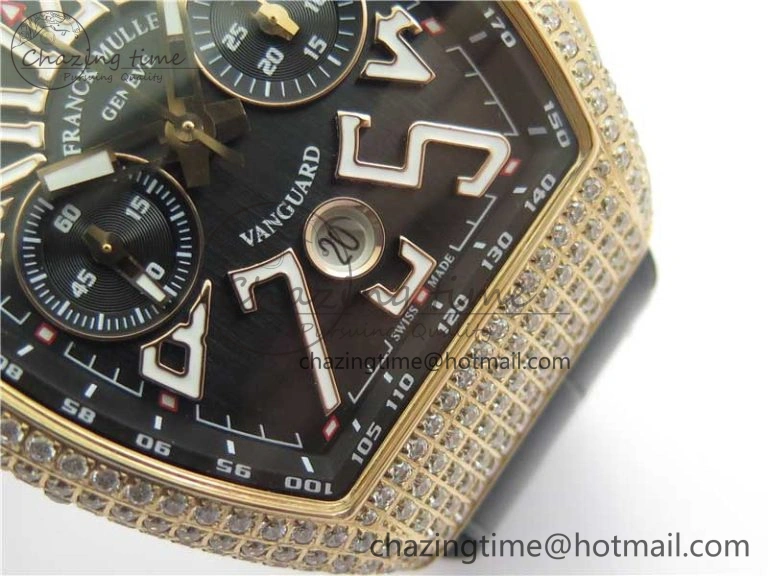Vanguard V45 Chrono RG pave crystals ABF Best Edition Black Dial on Leather Strap A Modern 6531