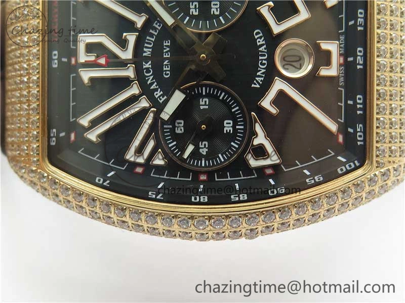 Vanguard V45 Chrono RG pave crystals ABF Best Edition Black Dial on Leather Strap A Modern 6531