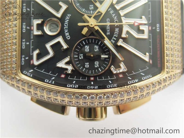Vanguard V45 Chrono RG pave crystals ABF Best Edition Black Dial on Leather Strap A Modern 6531