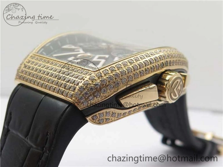 Vanguard V45 Chrono RG pave crystals ABF Best Edition Black Dial on Leather Strap A Modern 6531
