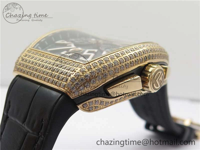 Vanguard V45 Chrono RG pave crystals ABF Best Edition Black Dial on Leather Strap A Modern 6531