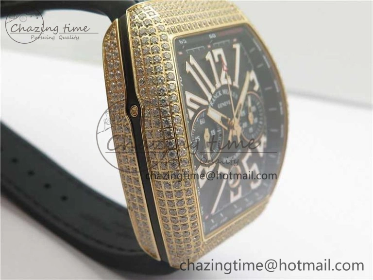 Vanguard V45 Chrono RG pave crystals ABF Best Edition Black Dial on Leather Strap A Modern 6531