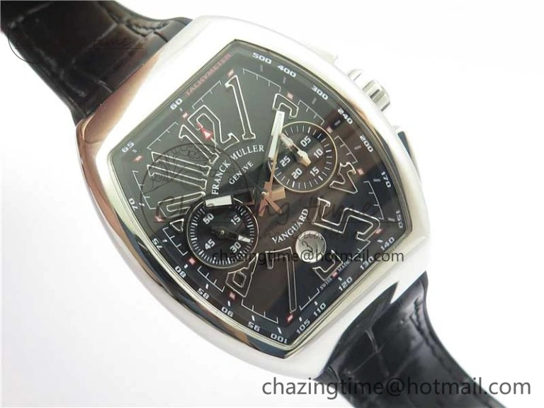 TimelessDesign Vanguard V45 Chrono SS ABF Best Edition Black Dial Black Markers on Leather Strap A 6537