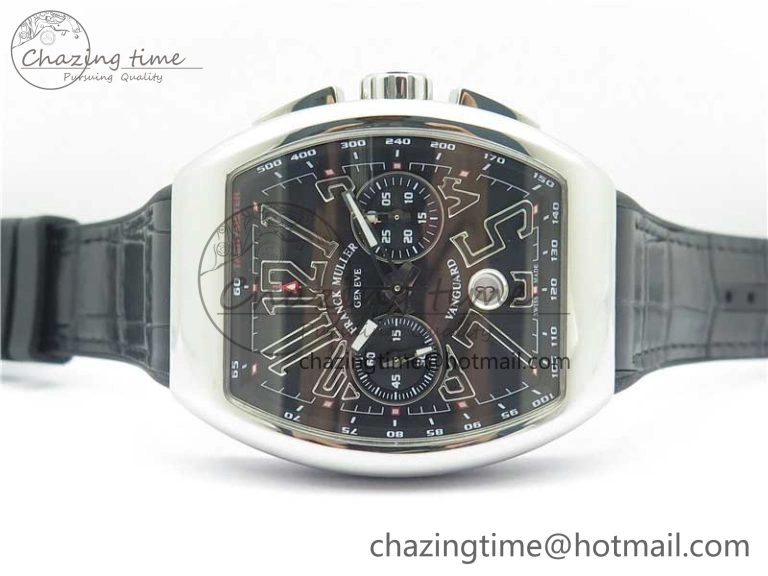 TimelessDesign Vanguard V45 Chrono SS ABF Best Edition Black Dial Black Markers on Leather Strap A 6537
