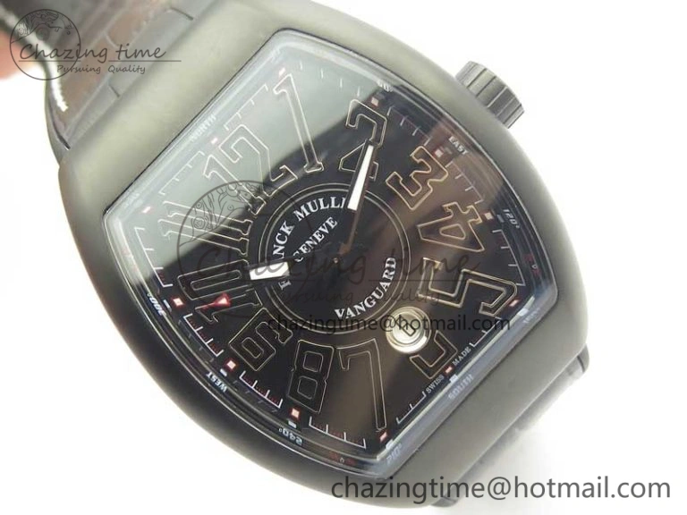 Vanguard V45 PVD Titanium TF 1:1 Best Edition Black Dial on Black Gummy Strap White Stich A ZipUp 6588