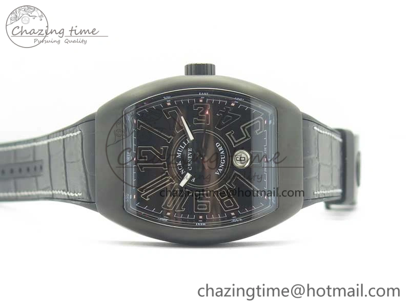 Vanguard V45 PVD Titanium TF 1:1 Best Edition Black Dial on Black Gummy Strap White Stich A ZipUp 6588