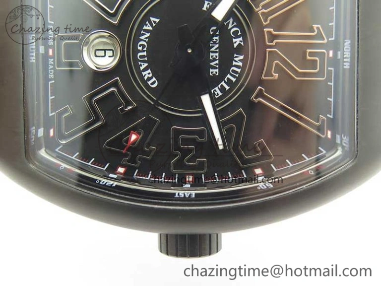 Vanguard V45 PVD Titanium TF 1:1 Best Edition Black Dial on Black Gummy Strap White Stich A ZipUp 6588