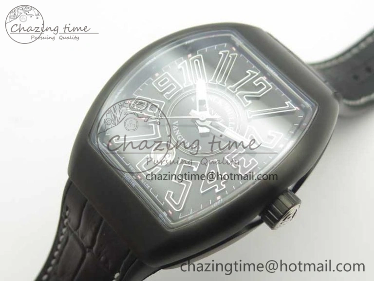 Vanguard V45 PVD Titanium TF 1:1 Best Edition Black Dial on Black Gummy Strap White Stich A ZipUp 6588