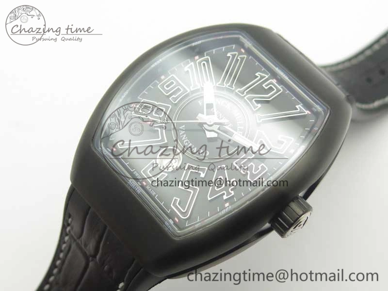 Vanguard V45 PVD Titanium TF 1:1 Best Edition Black Dial on Black Gummy Strap White Stich A ZipUp 6588