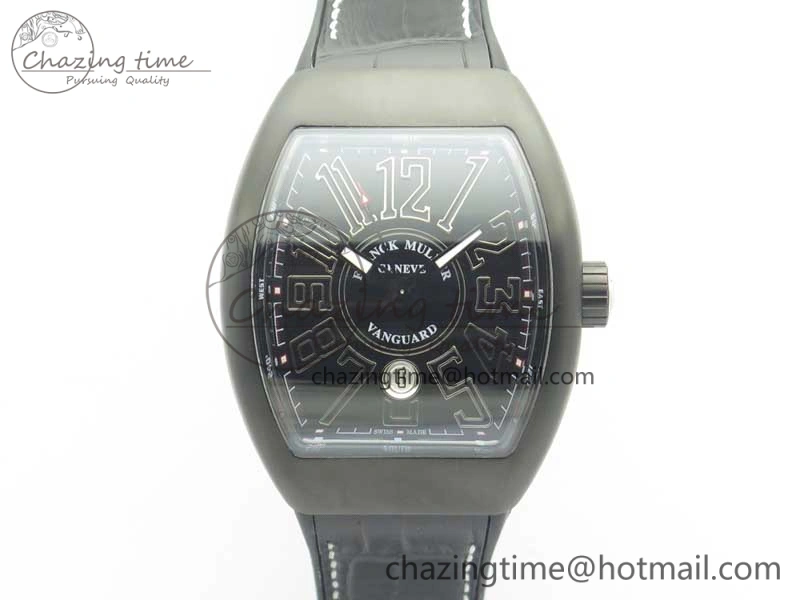 Vanguard V45 PVD Titanium TF 1:1 Best Edition Black Dial on Black Gummy Strap White Stich A ZipUp 6588