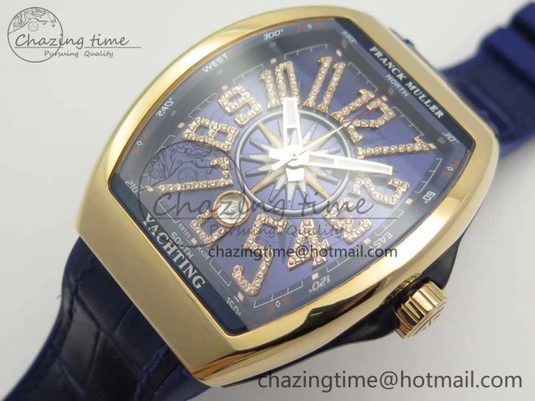 Neat Vanguard V45 RG ABF Best Edition Blue Dial Diamonds Markers on Blue Gummy Strap A 6569