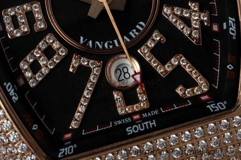 Vanguard V45 RG ABF Best Edition Full Diamonds Case Black Dial on Black Leather Strap A TravelReady 6520