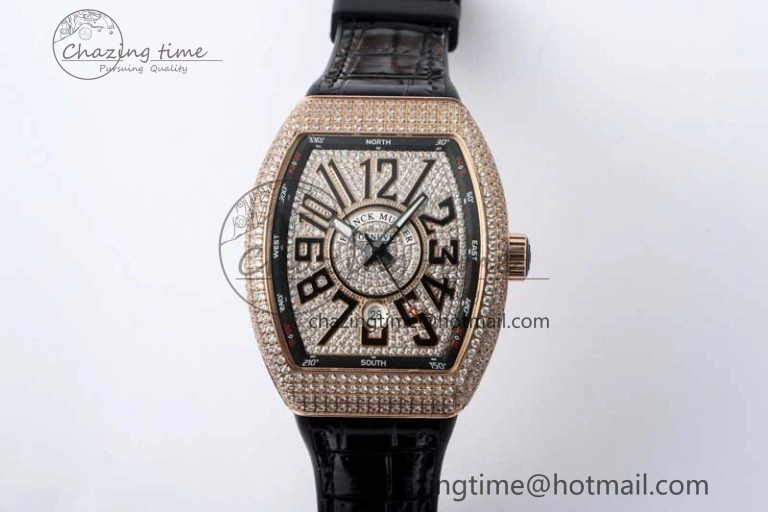 Vanguard V45 RG ABF Best Edition Full Diamonds Dial on Black Leather Strap A Contemporary 6526