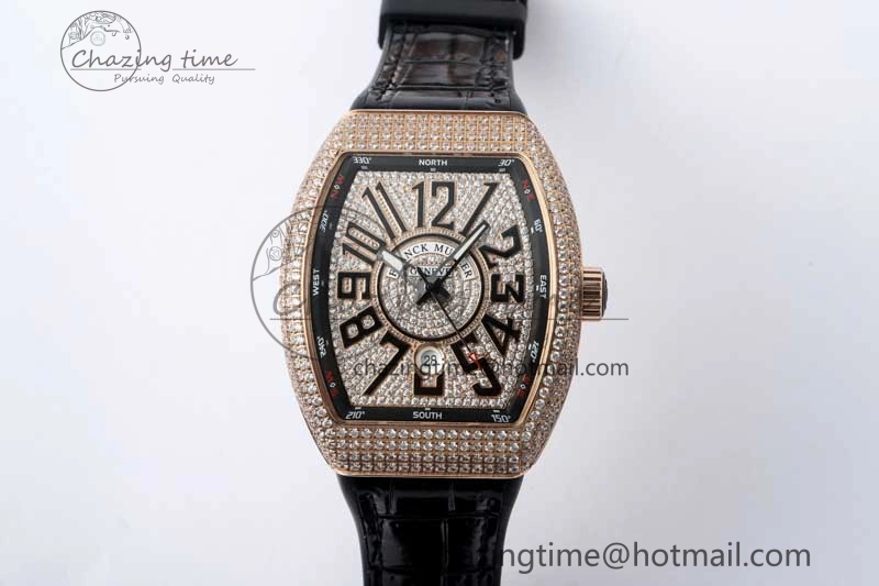 Vanguard V45 RG ABF Best Edition Full Diamonds Dial on Black Leather Strap A Contemporary 6526