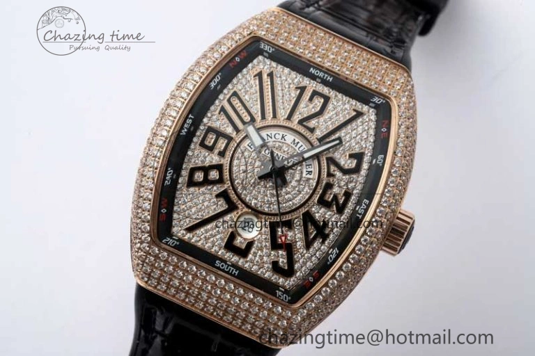 Vanguard V45 RG ABF Best Edition Full Diamonds Dial on Black Leather Strap A Contemporary 6526