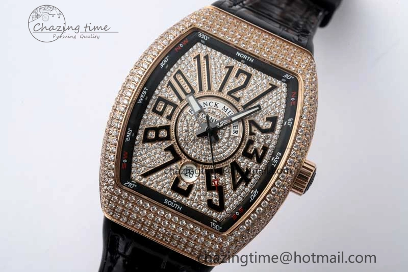 Vanguard V45 RG ABF Best Edition Full Diamonds Dial on Black Leather Strap A Contemporary 6526