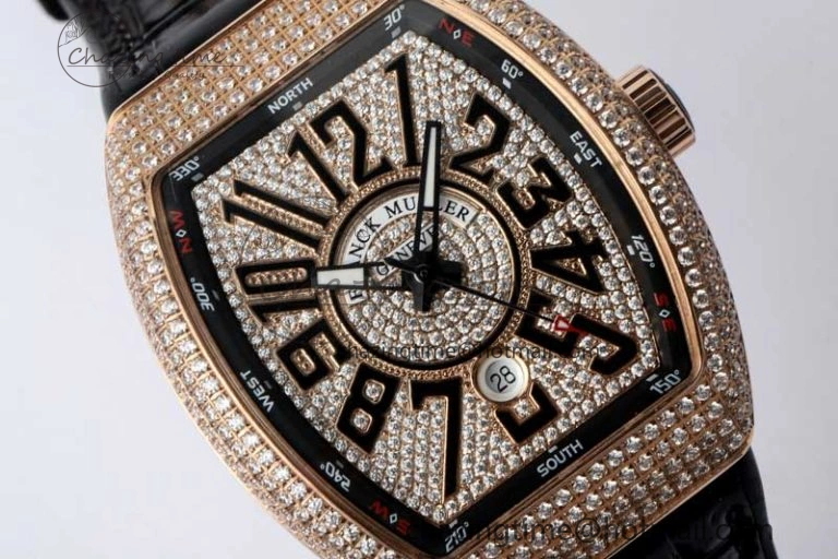 Vanguard V45 RG ABF Best Edition Full Diamonds Dial on Black Leather Strap A Contemporary 6526