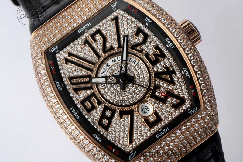Vanguard V45 RG ABF Best Edition Full Diamonds Dial on Black Leather Strap A Contemporary 6526