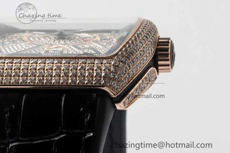 Vanguard V45 RG ABF Best Edition Full Diamonds Dial on Black Leather Strap A Contemporary 6526