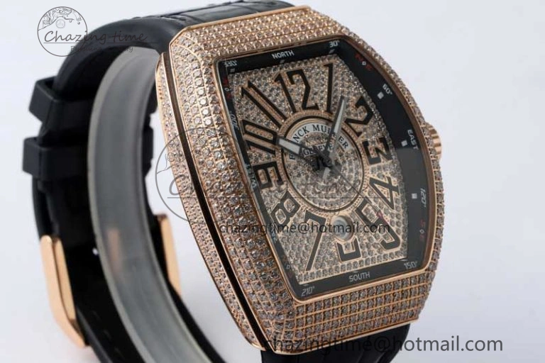Vanguard V45 RG ABF Best Edition Full Diamonds Dial on Black Leather Strap A Contemporary 6526