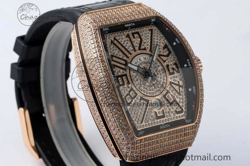 Vanguard V45 RG ABF Best Edition Full Diamonds Dial on Black Leather Strap A Contemporary 6526