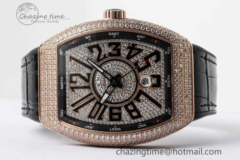 Vanguard V45 RG ABF Best Edition Full Diamonds Dial on Black Leather Strap A Contemporary 6526