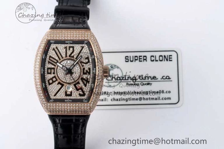 Vanguard V45 RG ABF Best Edition Full Diamonds Dial on Black Leather Strap A Contemporary 6526